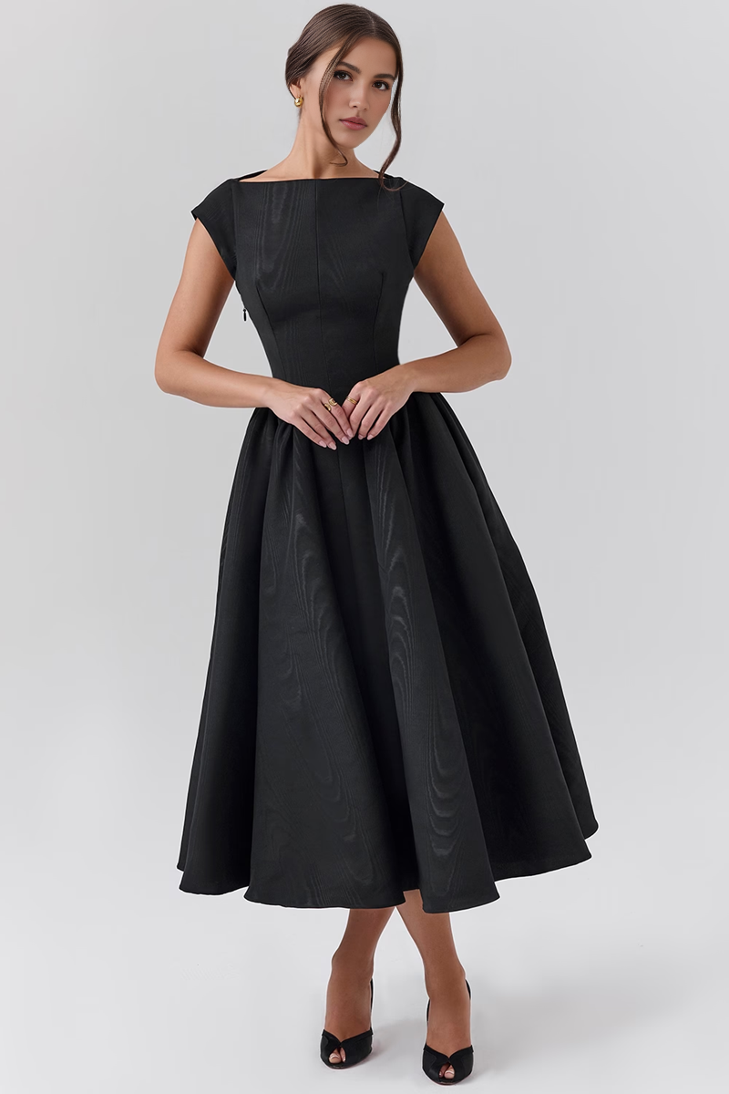 Black Backless Midi Dress