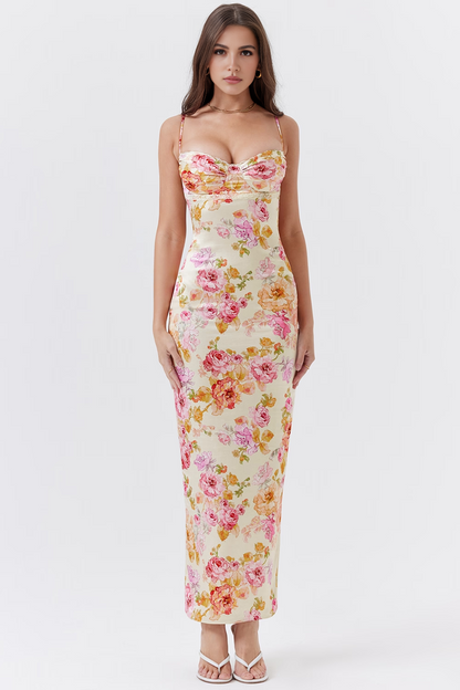 Ivory Floral Bodycon Maxi Dress