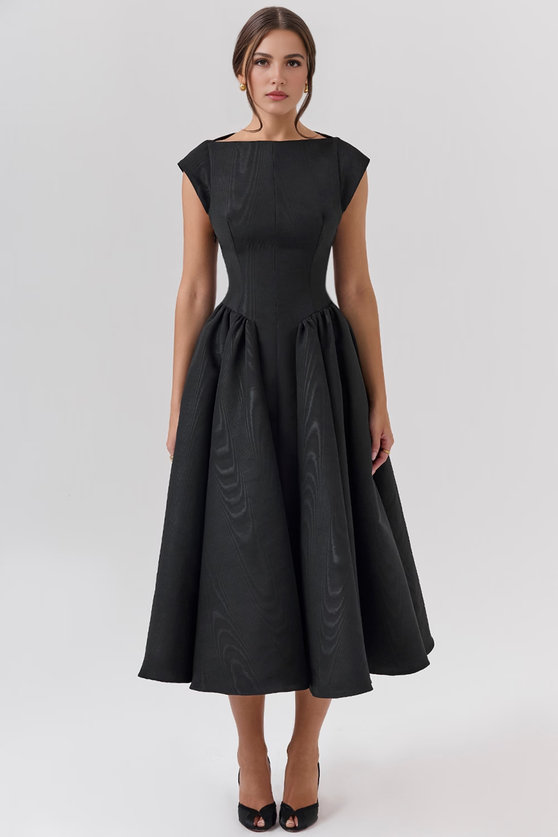 Black Backless Midi Dress