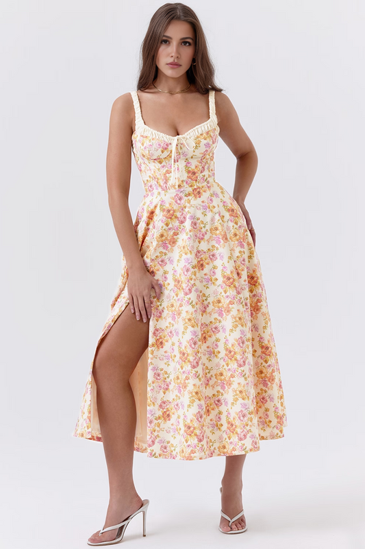Floral A-Line Slit Midi Dress
