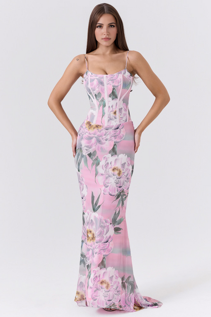 Purple Floral Corset Maxi Dress