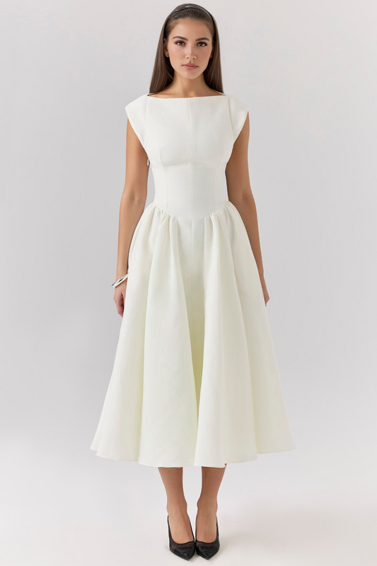 Cream Backless Midi Dress