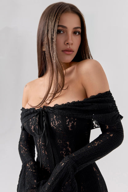 Black Lace Bodycon Long Sleeve Mini Dress