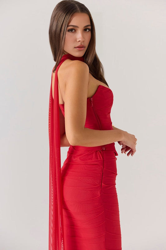 Red Strapless Bodycon Two Piece Set