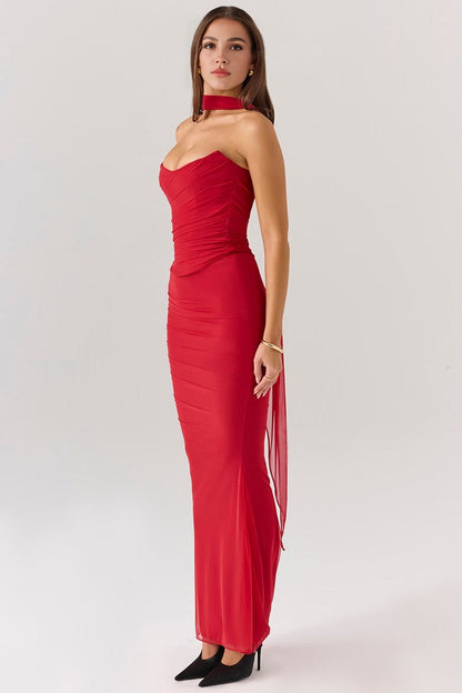 Red Strapless Bodycon Two Piece Set