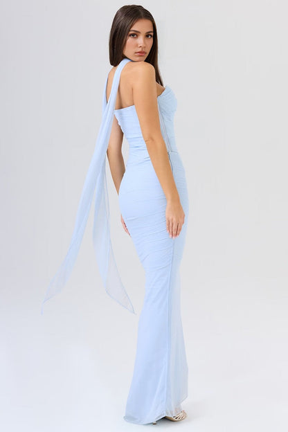 Blue Strapless Bodycon Two Piece Set