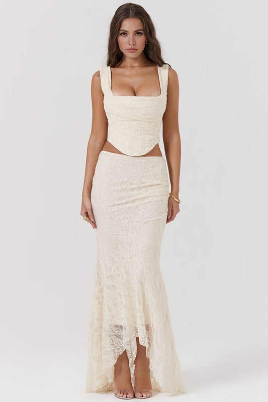 Beige Lace Two Piece Set Beige