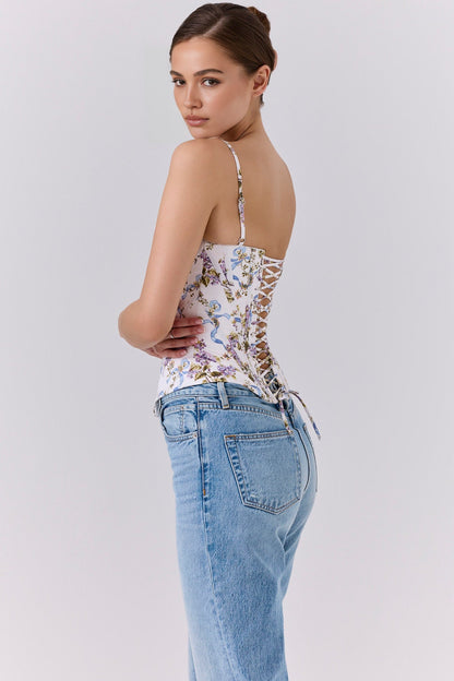 White Floral Corset Top