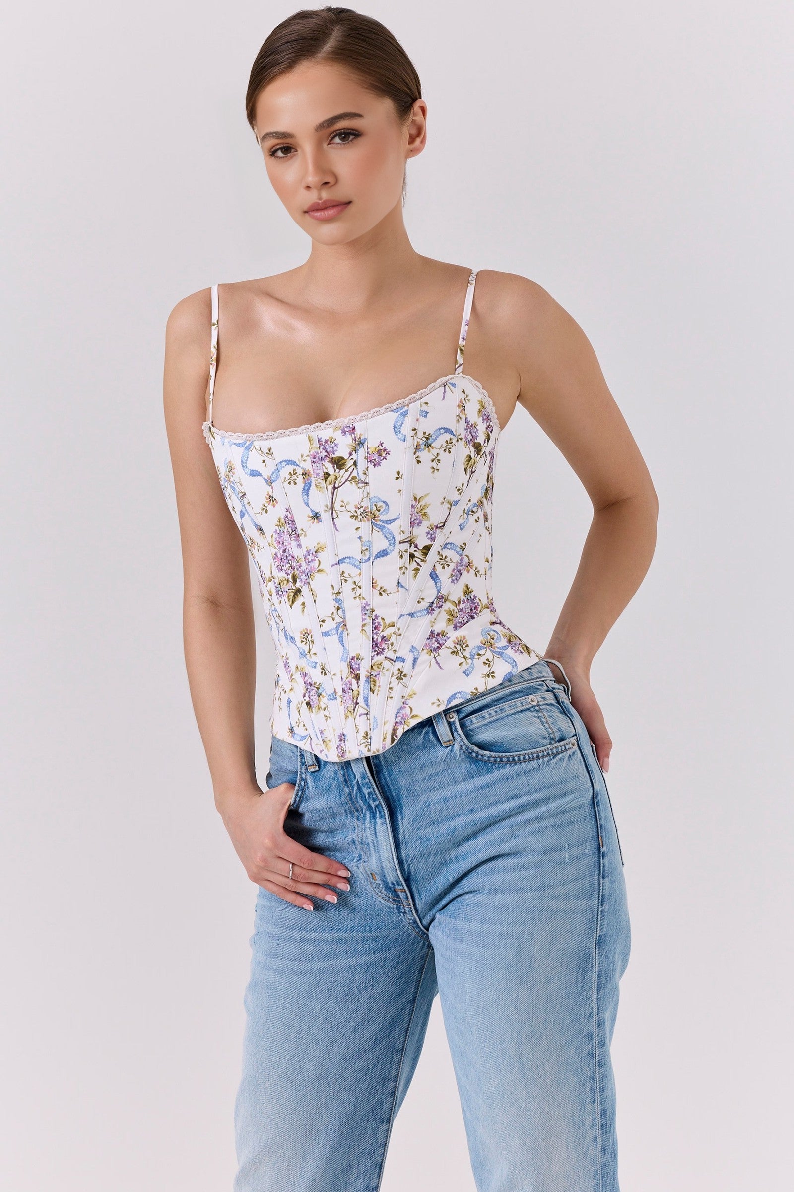 White Floral Corset Top