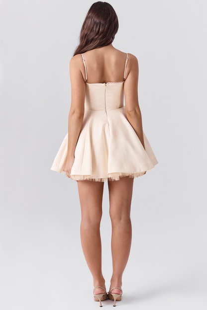 Beige Tulle A-Line Mini Dress