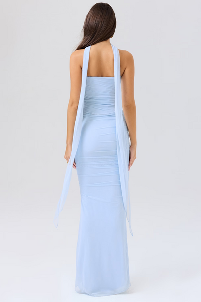 Blue Strapless Bodycon Two Piece Set