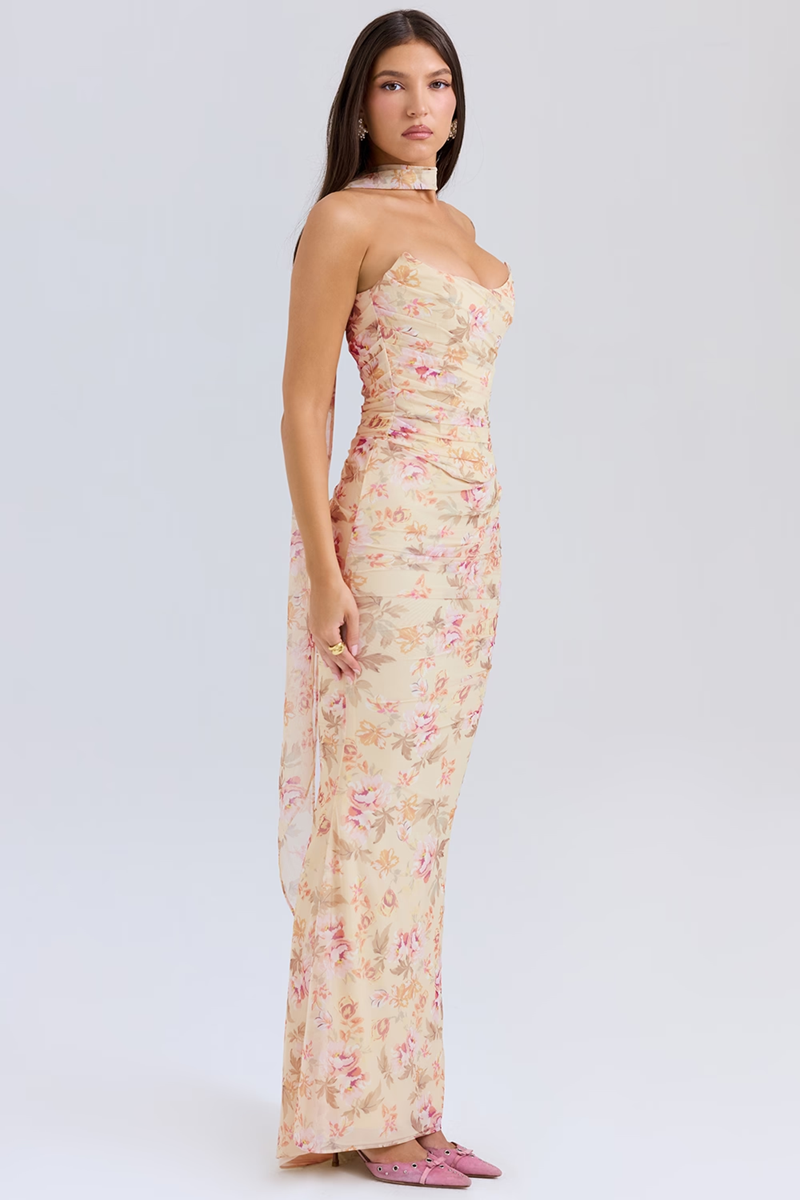 Floral Strapless Top and Maxi Skirt Set